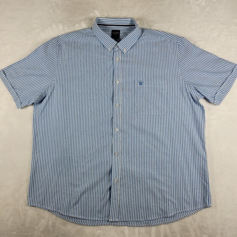 James Pringle Short Sleeve Button‎ Down Shirt Men's 2XL Blue Striped Casual